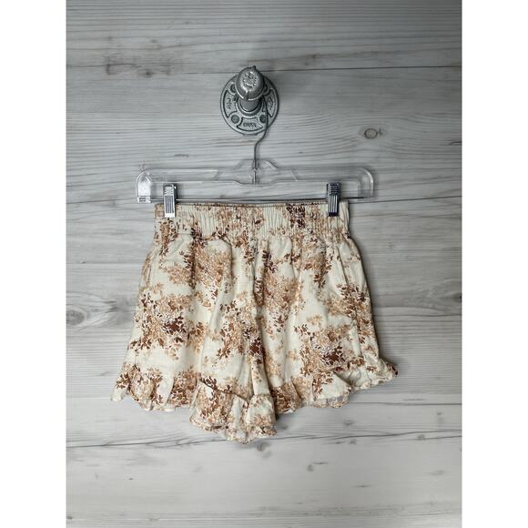 Abercrombie Fitch Shorts Womens Small Cream Brown Elastic Pockets High Rise - Picture 1 of 6